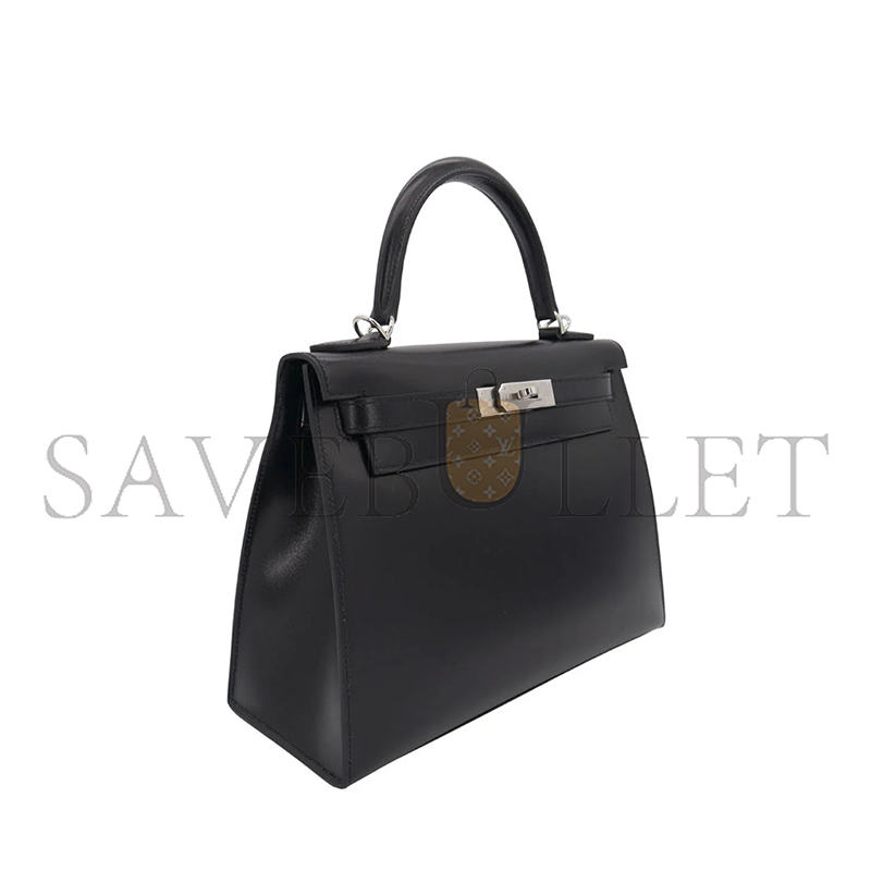 HERMÈS MASTER KELLY 28 SELLIER BLACK BOX CALF LEATHER PALLADIUM HARDWARE (28*22*10cm) 